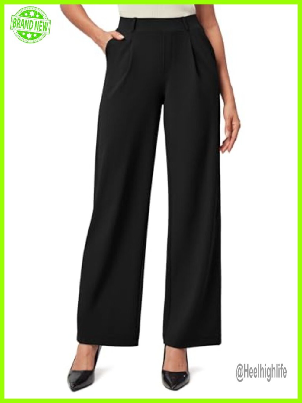Wide Leg Pull On Stretchy Work Pants High Waisted Business Casual Trousers with